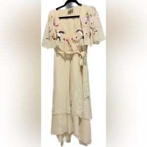 ASOS Design Maternity Midi dress with cape back and dipped hem in embroidery